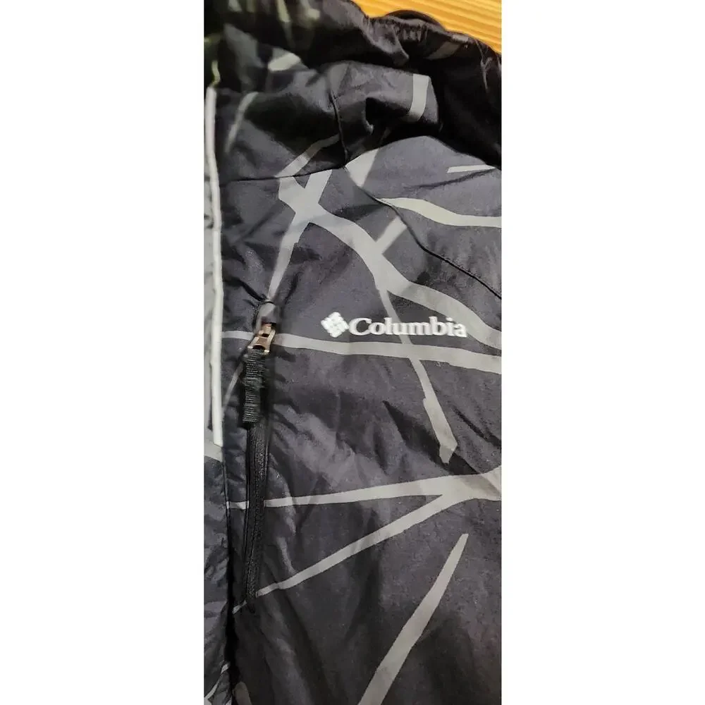 Columbia Youth‎ Insulated Winter Jacket Black Gray Pattern Hooded Size L